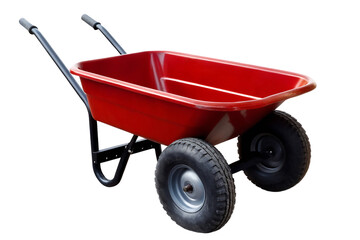 Red two-wheeled wheelbarrow isolated on a white background png ai generated