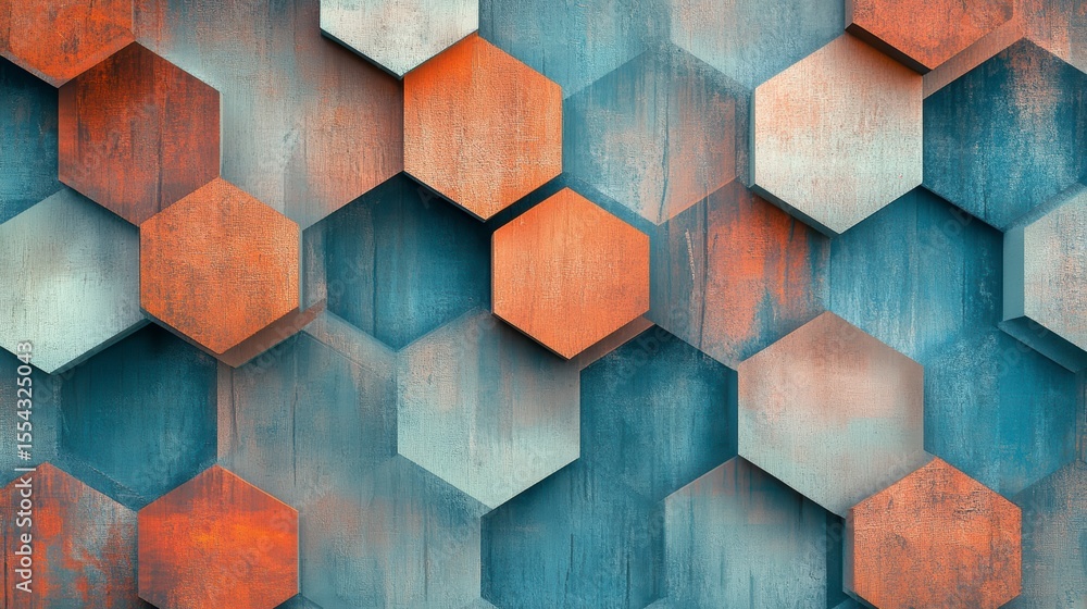 Aufkleber abstract geometric hexagonal pattern with rusty orange and teal hues.