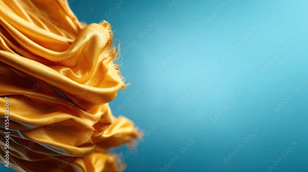 Poster this artistic image captures the flowing movement of golden silk fabric, creating an elegant display