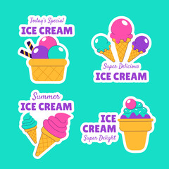 Flat Style Ice Cream Social Media Label Illustration Featuring Sweet Summer Desserts