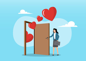 A professional woman opening a door