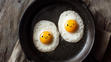 smiling fried eggs in a frying pan