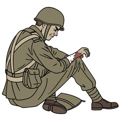 Wounded Soldier A poignant illustration depicting the somber realities of war and the physical and emotional toll it takes on soldiers.