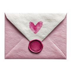 Romantic Pink Envelope with Watercolor Heart and Wax Seal:  Elegant, Vintage-Style Stationery for Valentine's Day, Wedding, or Anniversary Announcements.