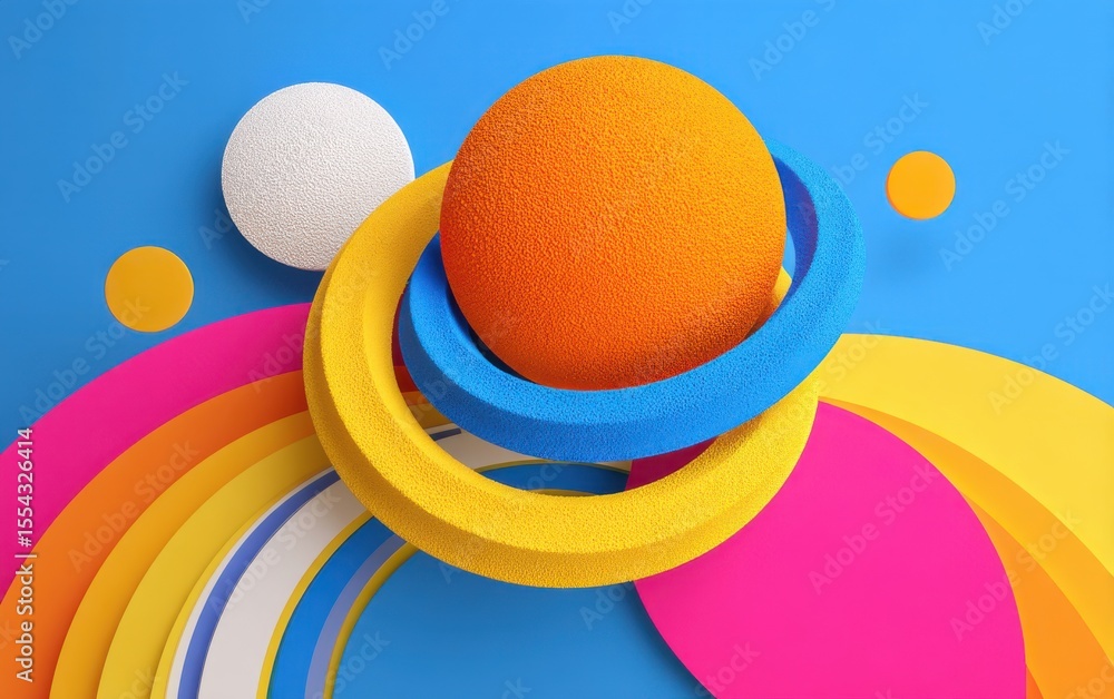 Poster colorful geometric abstraction with dynamic forms and vibrant circular elements