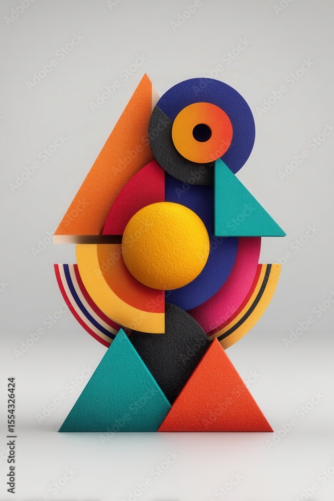 Poster bright geometrical design with overlapping vibrant colored shapes and forms