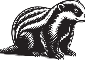 Honey Badger Vector in black and white 