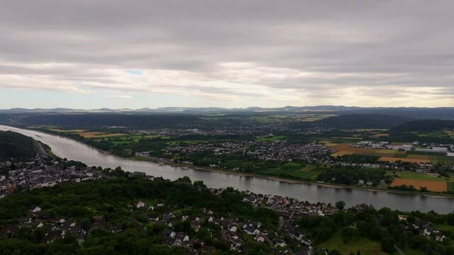 the german rhine river near erpel from above 4k 50fps video