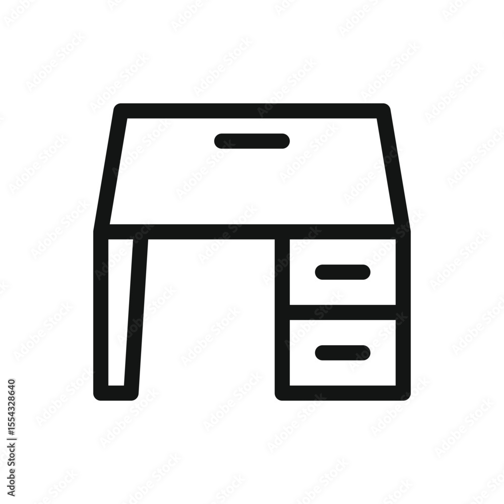 Poster work table line icon, office table with drawer vector symbol with editable stroke