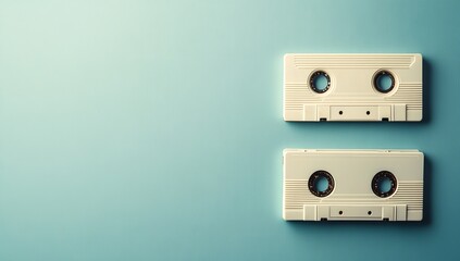 Fototapeta premium White Cassette Tape on Solid Background Symbolizing Music Industry Evolution from Physical Media to Digital Files