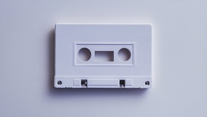 Fototapeta premium Top View of White Cassette Tape on White Background – Minimalist Retro Music Concept