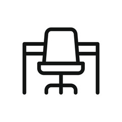 Office furniture line icon, work table with office chair vector symbol with editable stroke