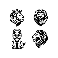 Lion Line Art Vector Set – Crowned, Roaring, and Sitting Lion Illustrations