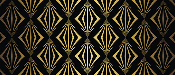 Luxury art deco pattern background vector. Abstract elegant art nouveau with delicate golden geometric line vintage decorative minimalist. Design illustration for wallpaper, banner, card, packaging.