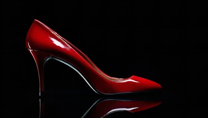 Glossy Red High Heels with Elegant Details on Black Background – Sleek Side View of Women’s Fashion Shoes