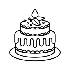 Hand-drawn cake with decorative leaf and berry accents silhouette isolated on white background