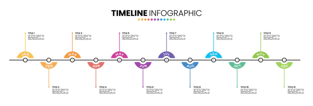 Circle timeline infographic presentation template 12 options. 12 month or 1 year calendar infographic template	