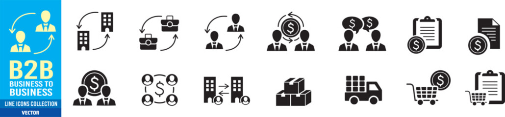 B2B icon set. Business to business. Editable stroke line icons collection. Vector illustration.