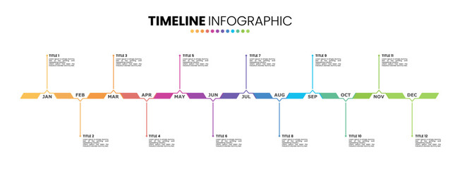 Timeline infographic presentation template 12 options or steps. 12 month or 1 year infographic template design