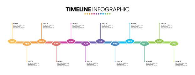 Timeline infographic presentation template 12 options. 12 month or 1 year infographic template design