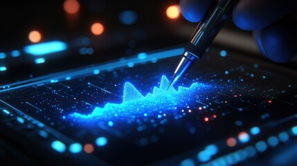 Hand draws on glowing digital graph