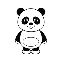 Hand-drawn panda with big eyes silhouette isolated on white background