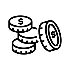 Vector black line icon for Coins