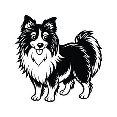 Hand-drawn Shetland sheepdog puppy silhouette isolated on white background