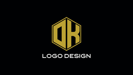 Hexagonal DK logo design in golden tone with shield styling on black background, ideal for construction, defense, or modern corporate branding