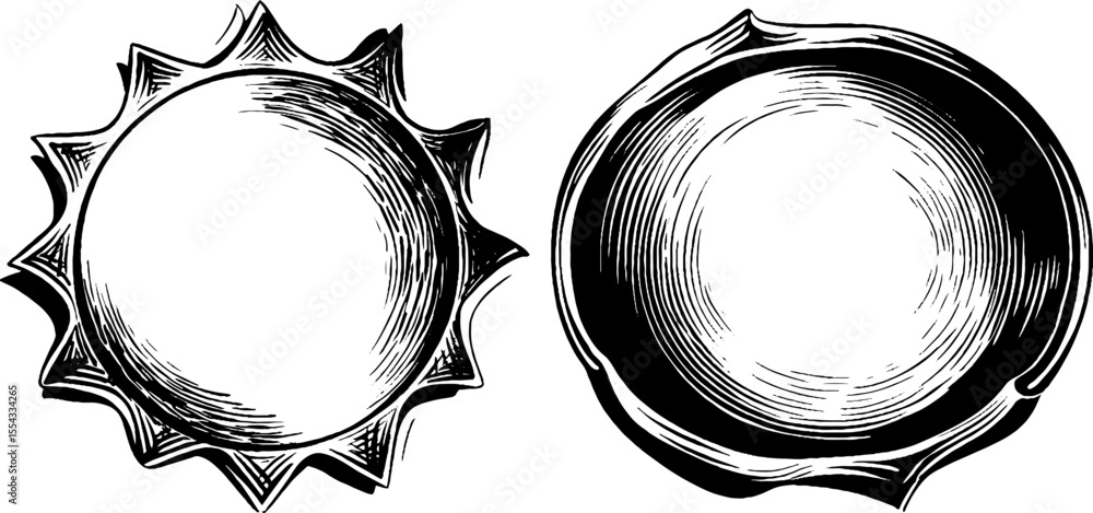 Poster vintage circular and lozenge shapes with zigzag borders for design projects