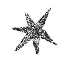 Crayon star drawing. Doodle chalk star symbol. Hand drawn childish pastel design element. Crayon texture shine. Pencil sketch twinkle icon. Vector illustration on white background.