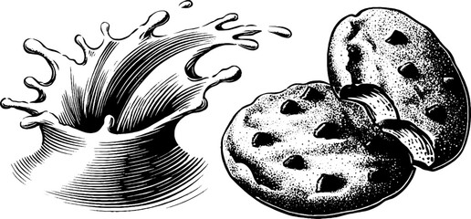 Milk splash and cookie bite design for food-related print and packaging