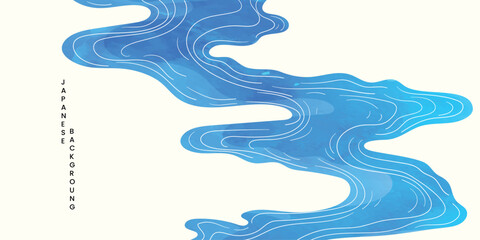 Luxury oriental river background vector. Chinese and Japanese wallpaper pattern design of sea wave,watercolor, line art. Design illustration for decoration, wall decor, banner, interior.