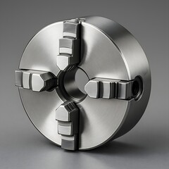 High Quality Vector Illustration of Lathe Machine 4 Jaw Chuck Wheel, Precision Metal Holding Tool for Industrial Machining, Mechanical Workshop Equipment, Engineering Component"