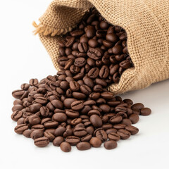 Roasted Coffee Beans Spilling from Burlap Sack: Rich Aroma & Flavor
