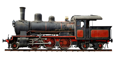 Fototapeta premium Vintage steam locomotive train isolated on a white background png ai generated