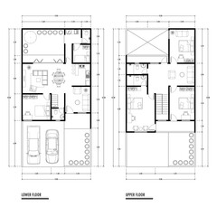 Architecture plan with furniture. home floor plan, isolated on white background, stock illustration.