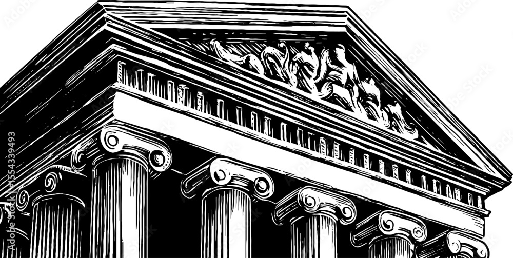Poster classical architecture elements featuring portico pediment and entablature triglyph design