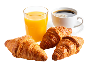 For breakfast, i have a croissant, coffee, orange juice, and jam.