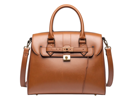 Brown Leather Briefcase with Two Buckles and Adjustable Strap
