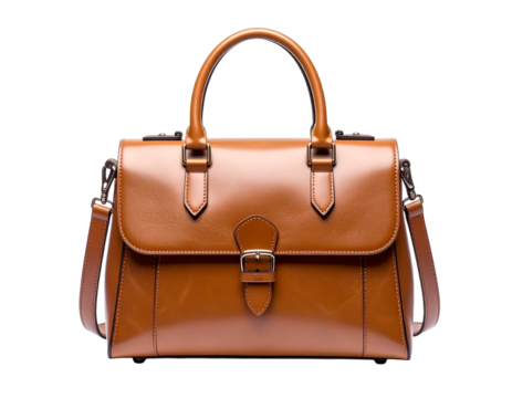 Brown Leather Briefcase with Two Buckles and Adjustable Strap