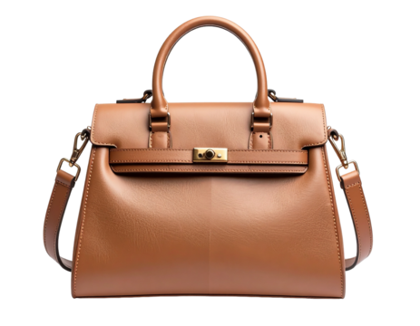 Brown Leather Briefcase with Two Buckles and Adjustable Strap