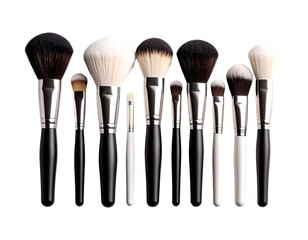 Row of makeup brushes in various shapes and sizes