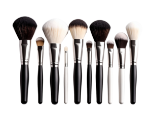 Row of makeup brushes in various shapes and sizes