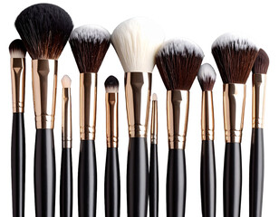 Row of makeup brushes in various shapes and sizes