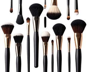 Row of makeup brushes in various shapes and sizes