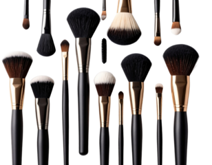 Row of makeup brushes in various shapes and sizes