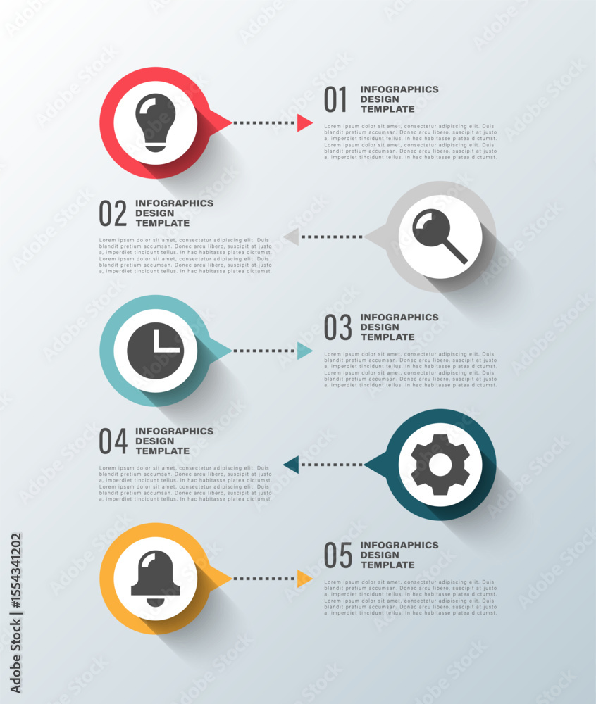 Fototapete vertical infographic template. five steps, processes or options with icons and space for text