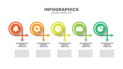 Five steps or options horizontal infographic template with arrows and icons