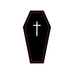 Obraz premium Black coffin with white cross isolated on white background